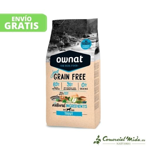 Pienso Ownat Grain Free Trout con trucha sin cereales para perros adultos 14Kg