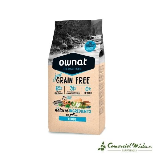 Pienso Ownat Grain Free Trout con trucha sin cereales para perros adultos 3Kg